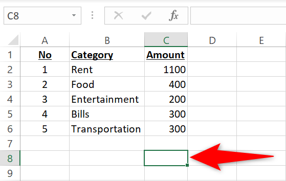 Выбранная ячейка для результата SUM