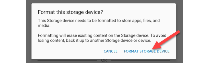Подтверждение форматирования SD-карты