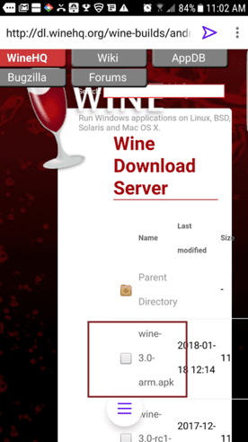 Кнопка загрузки Wine для Android