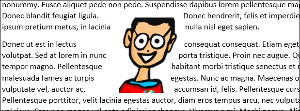 Пример обтекания Through: текст проходит через прозрачную область