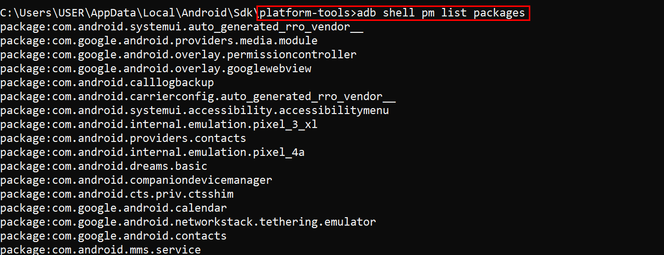Список установленных приложений на устройстве.