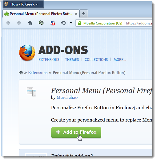 Настройка пунктов в оранжевом меню Firefox