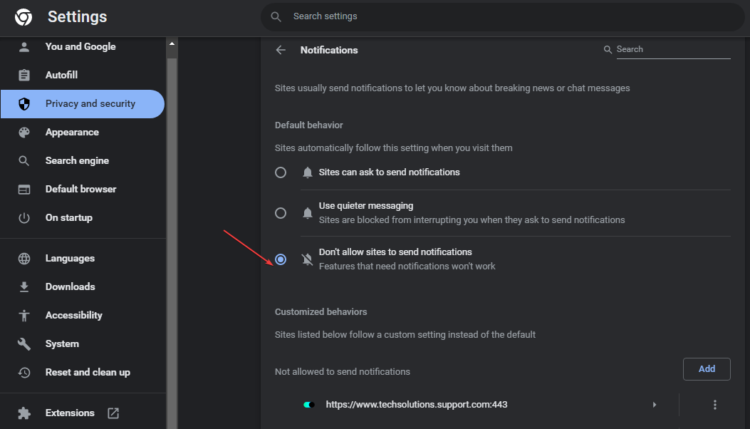 Настройка поведения по умолчанию для уведомлений в Chrome