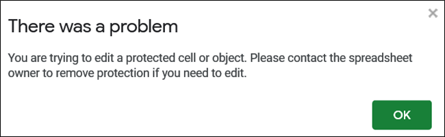 Prompt telling the person they aren't allowed to edit these cells