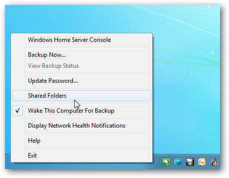Список общих папок в WHS Console