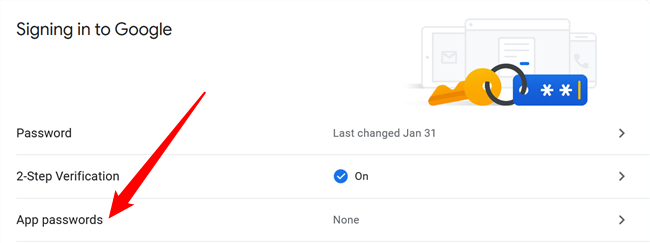 Ссылка на Пароли приложений в Google