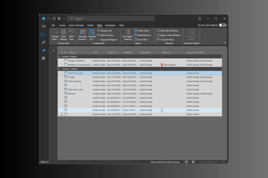 Как узнать дату создания события в Outlook