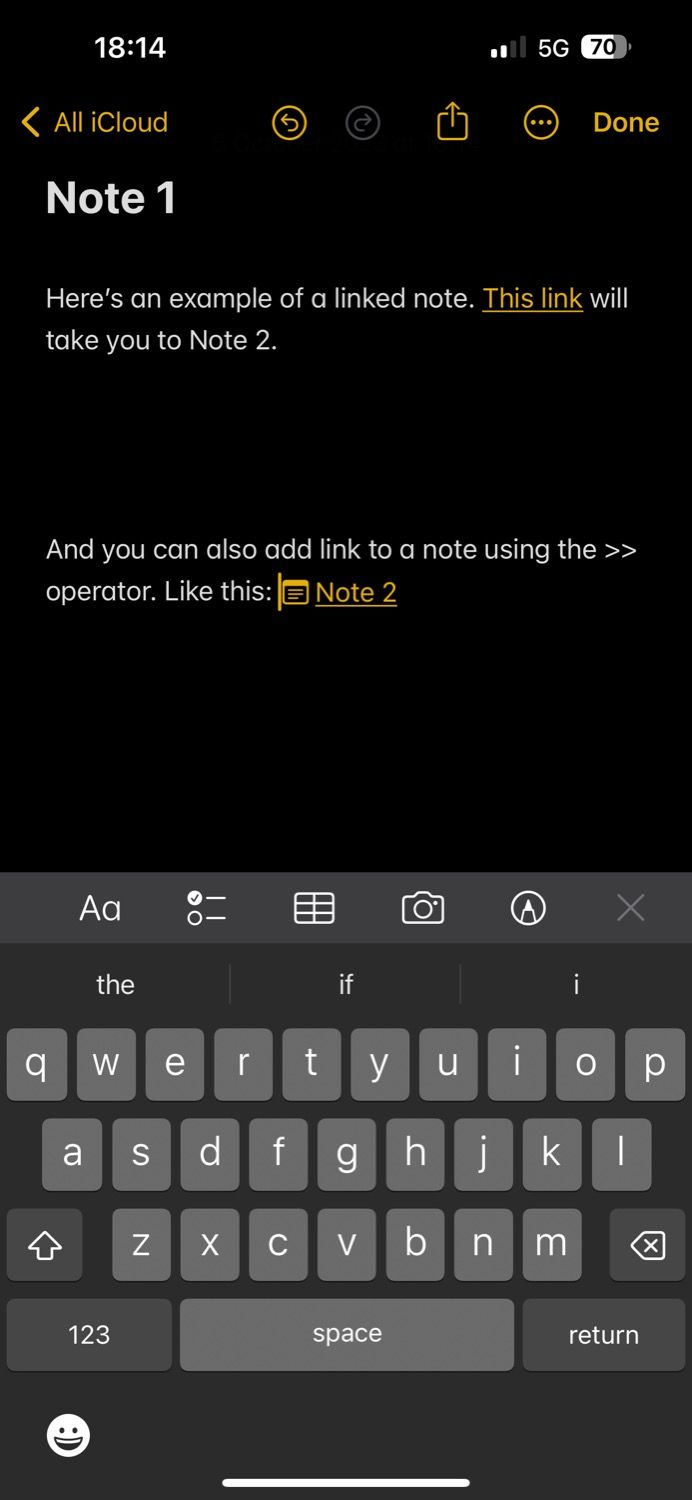 заметка со ссылкой, созданной оператором в Apple Notes на iPhone