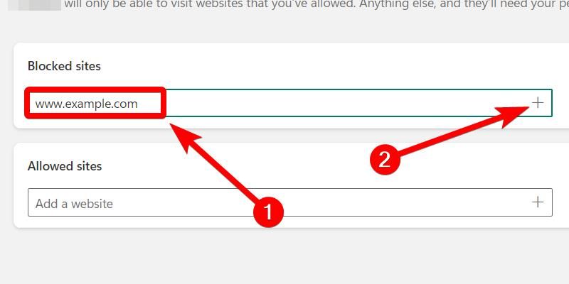 Добавление сайтов в список блокировки.