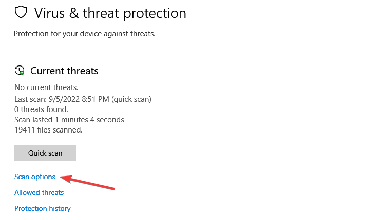 Переход к параметрам проверки в Безопасности Windows