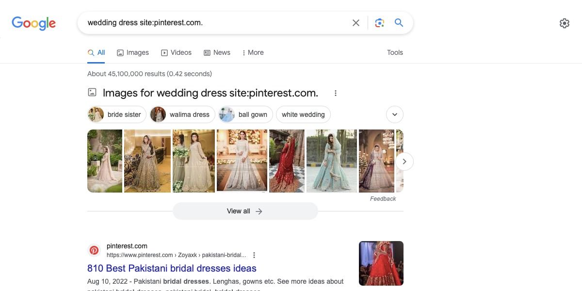 Поиск Pinterest в Google с параметром site:pinterest.com