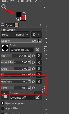 Настройки жесткости и силы кисти