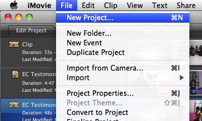 Окно шаблонов iMovie