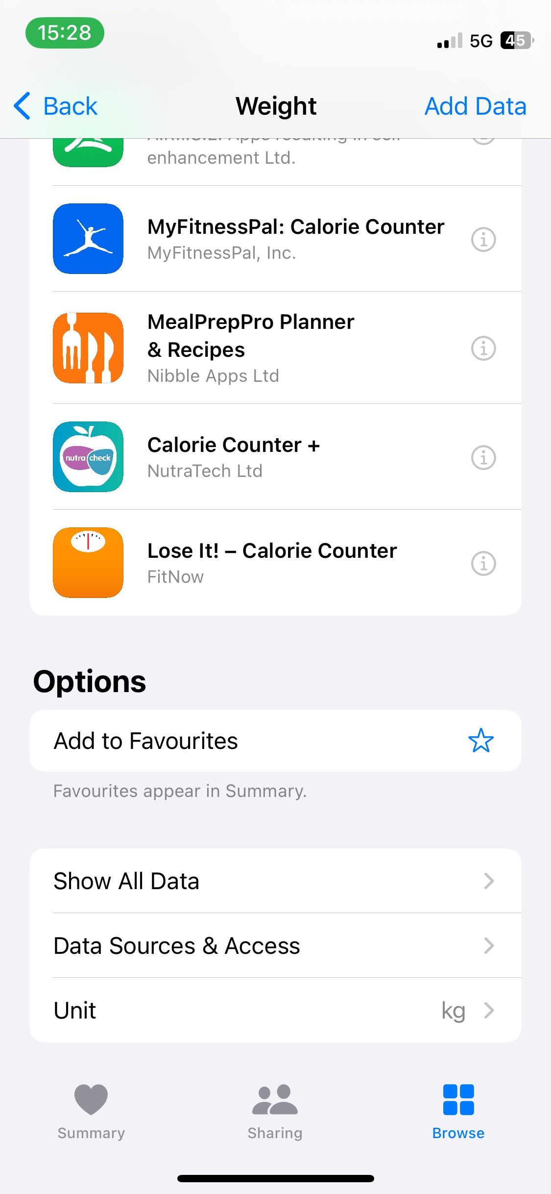 Параметры измерений тела в приложении Health