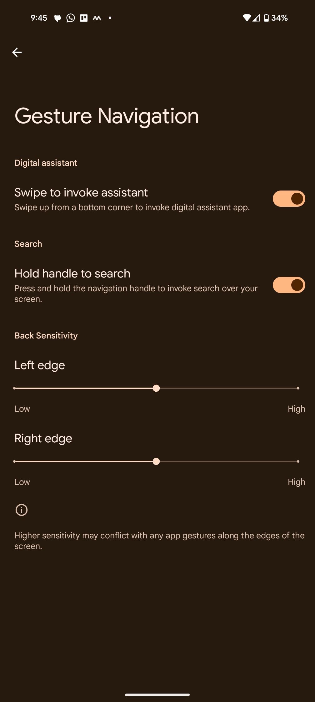 Настройки жестовой навигации на Pixel 8
