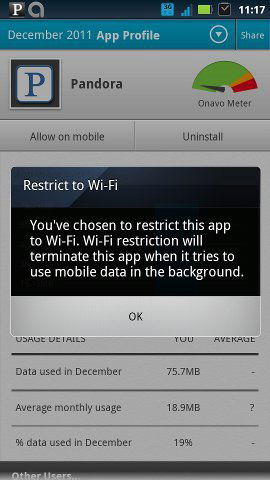 Ограничение приложения только для Wi-Fi