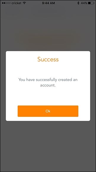 Подтверждение успешной регистрации в приложении Luma