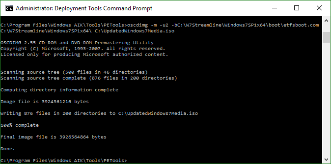 Командная строка Windows AIK при создании ISO