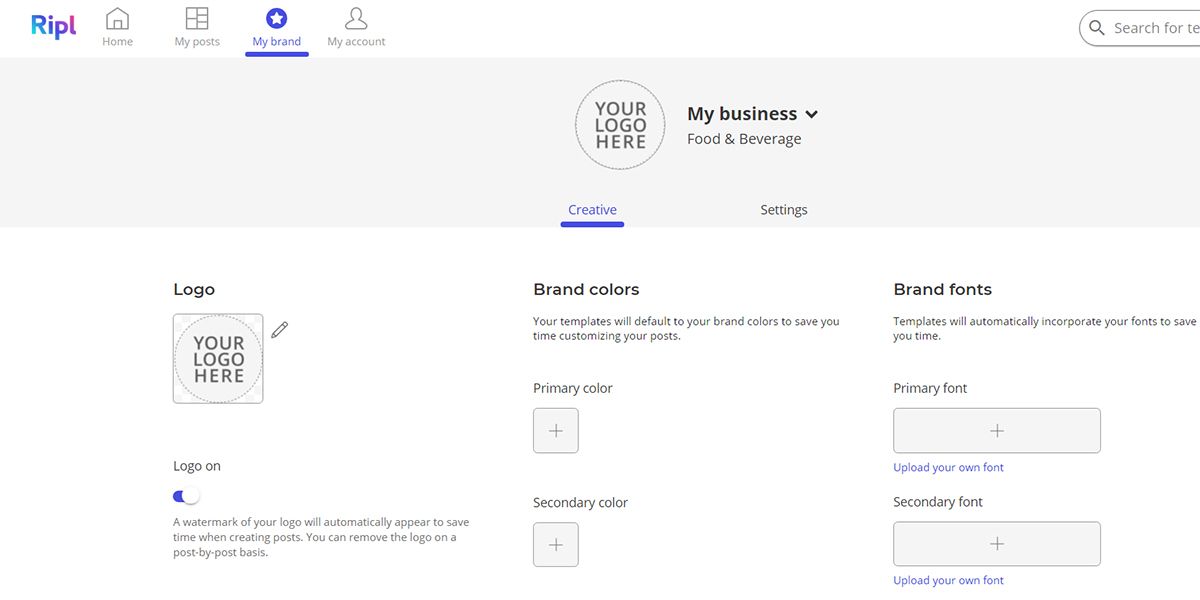 Вкладка «My Brand» в Ripl с настройками бренда