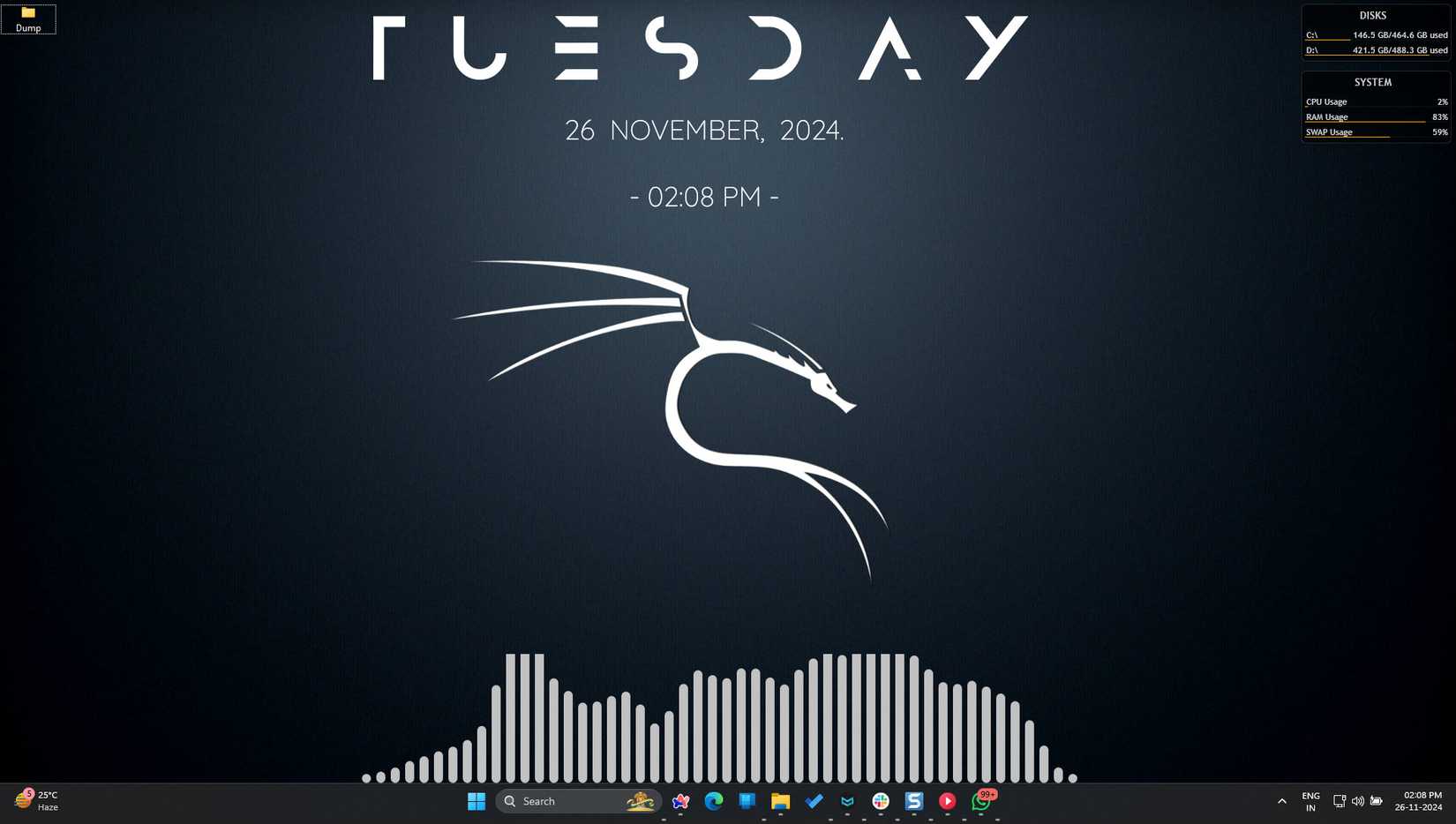 Рабочий стол Windows 11 с настроенным Rainmeter