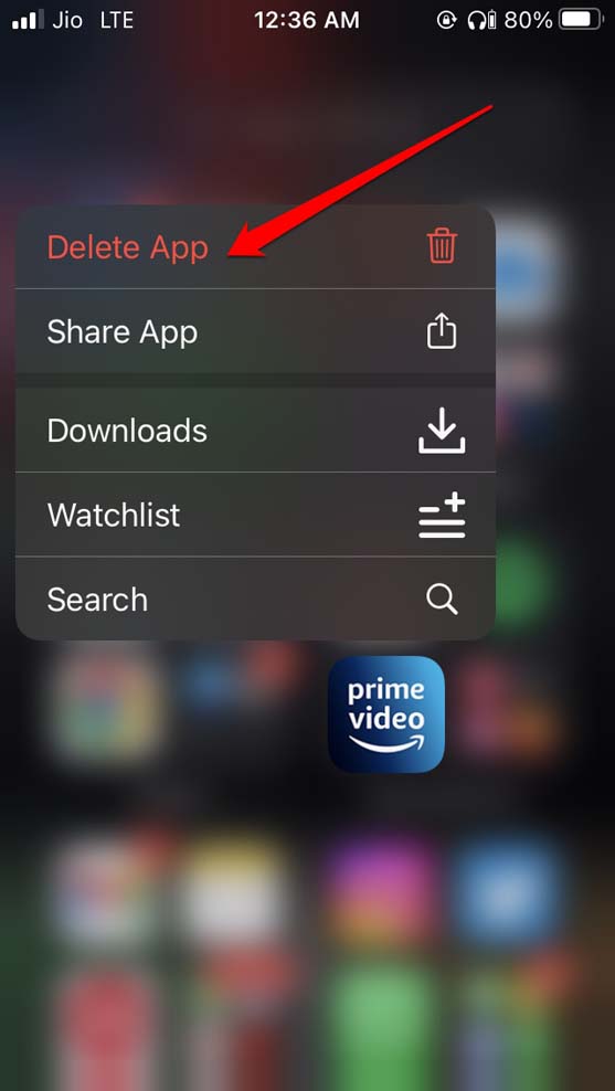 iPhone에서 Prime Video 앱 삭제 화면