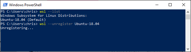 Удаление или разрегистрация Linux‑окружения из командной строки Windows 10