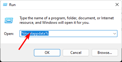 Диалог «Выполнить» с введённым %localappdata%