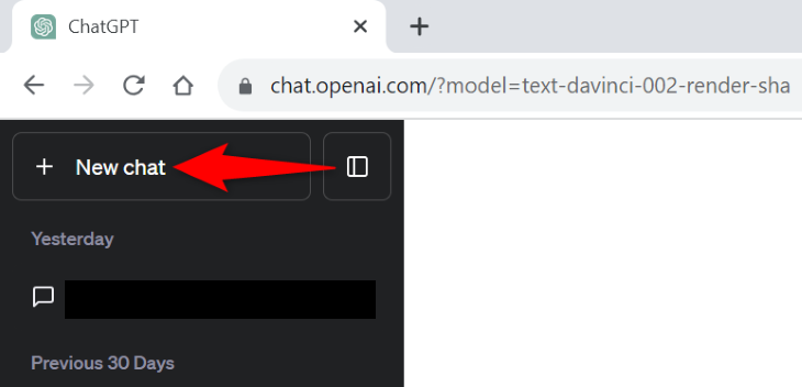 Выберите New Chat в верхнем левом углу