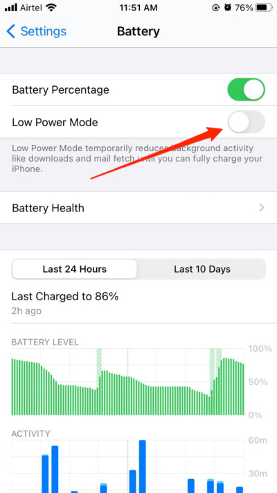 Режим энергосбережения на iPhone