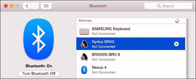 macOS: окно параметров Bluetooth