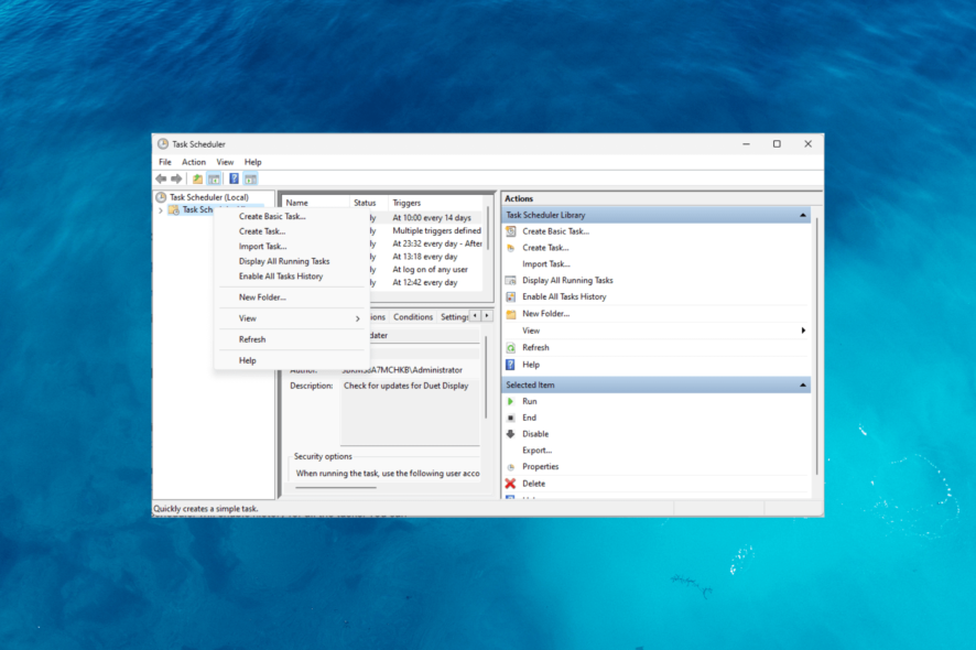 Включить History в Планировщике задач Windows 11