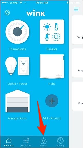 Вкладка 'Robots' (Роботы) в нижней части экрана приложения