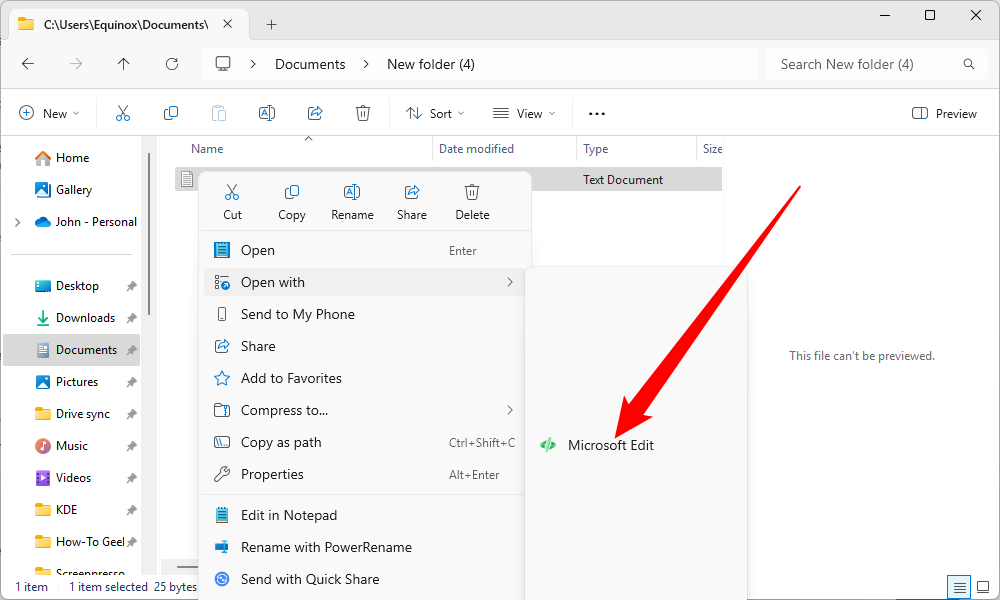 Microsoft Edit в меню Открыть с помощью.