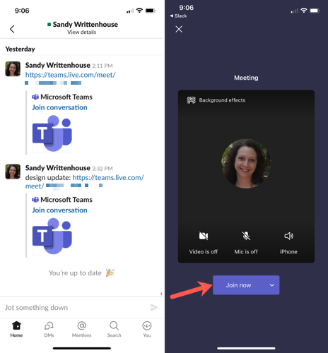 Ссылка в мобильном приложении: кнопка Присоединиться сейчас