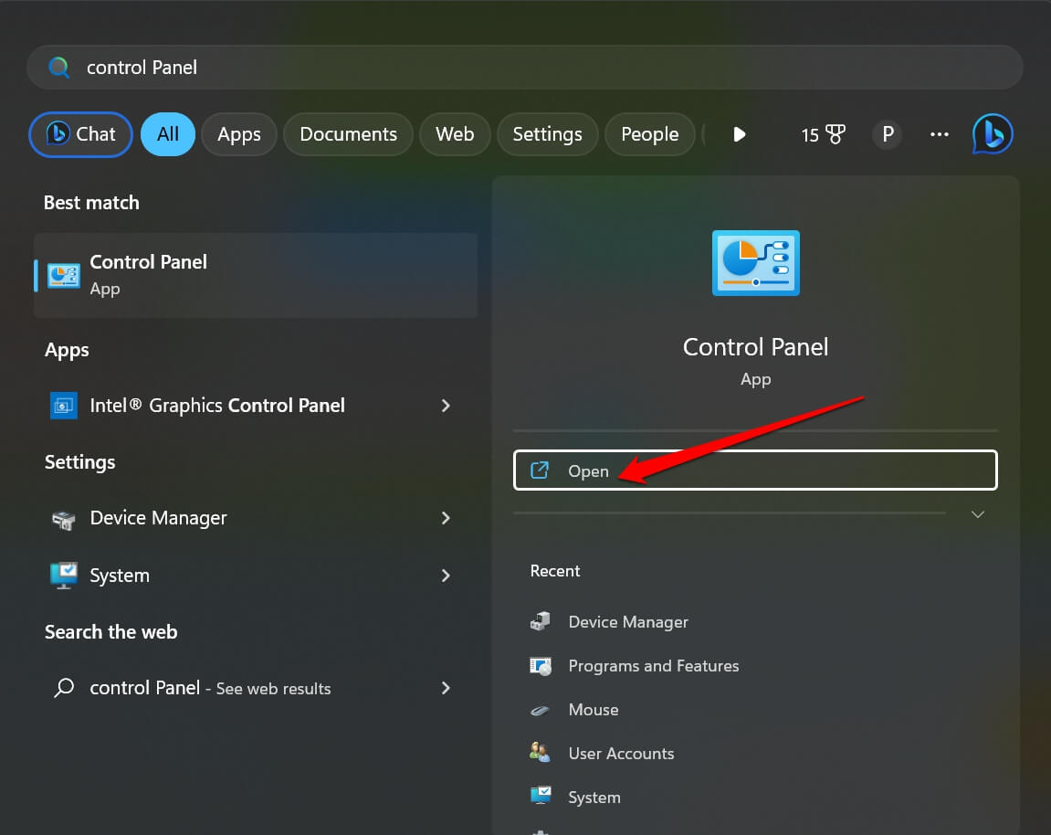панель управления Windows