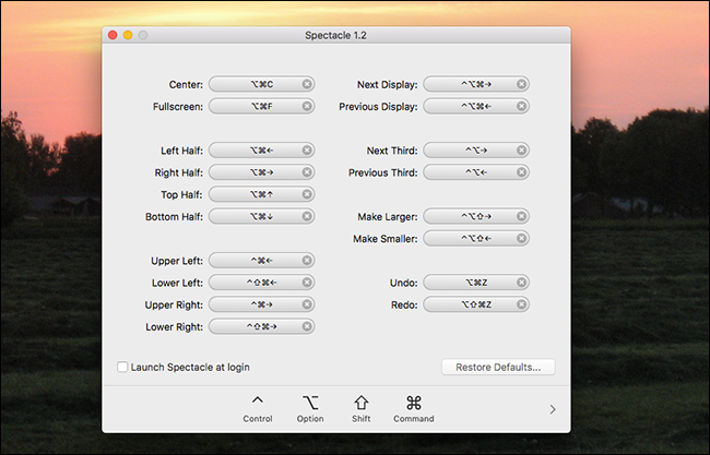 Окно настроек Spectacle с перечнем сочетаний клавиш
