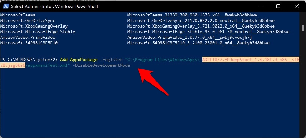 переустановка приложения через powershell Windows 11