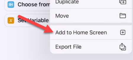 Выберите «Добавить на экран «Домой»» из меню команды.
