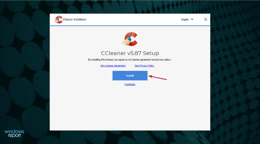 Установка CCleaner: окно установки