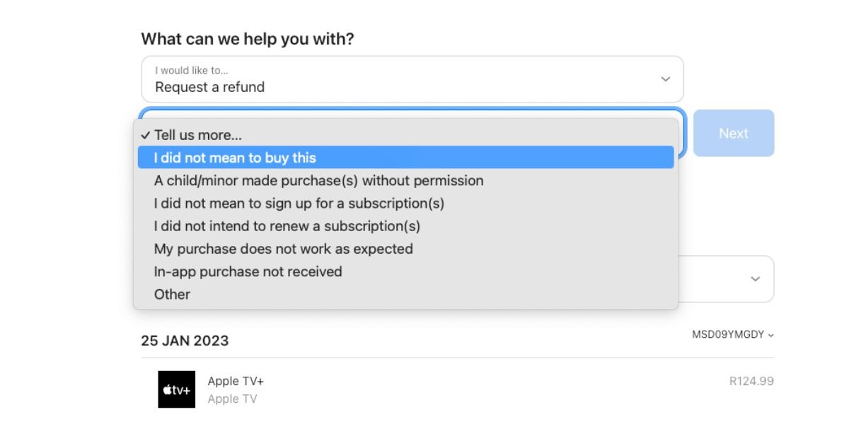 Поле «Tell us more» — ввод причины возврата