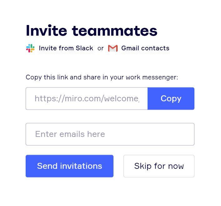 Приглашение участников по электронной почте в Miro