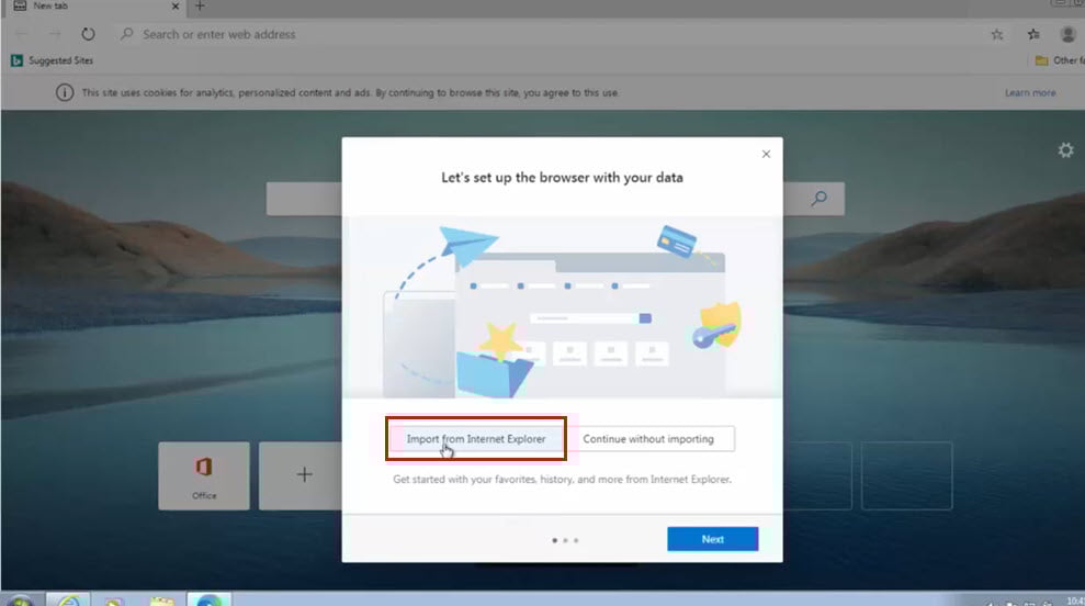 Кнопка импортирования данных в Microsoft Edge