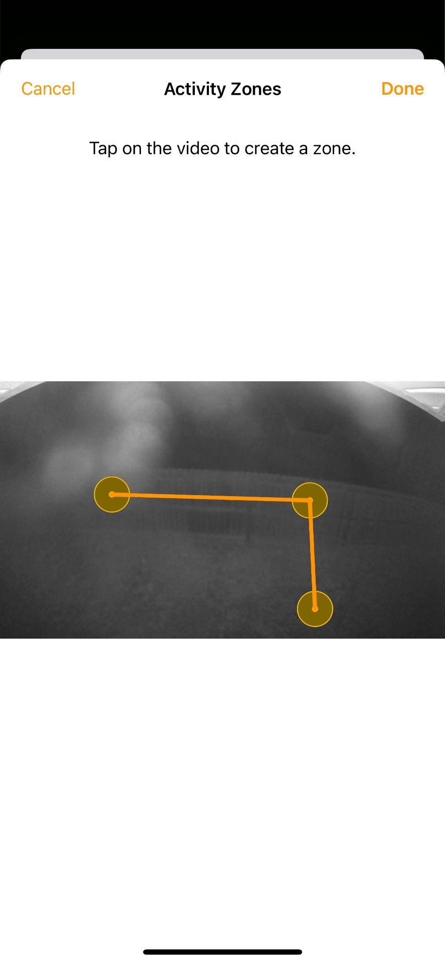 Зона активности камеры HomeKit с тремя контрольными точками