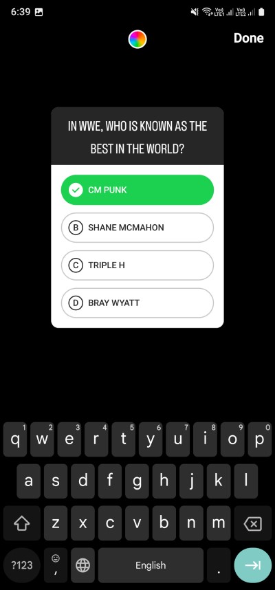 Выбор правильного ответа в стикере «Викторина»