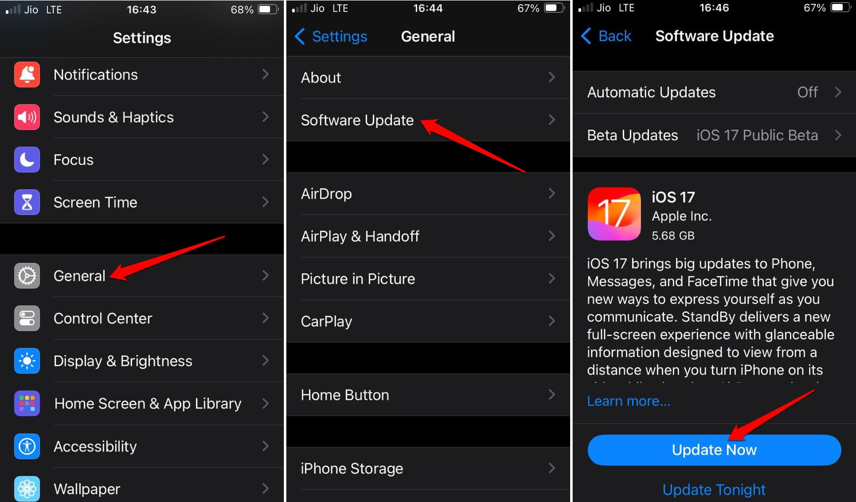 Обновление iOS в Настройках