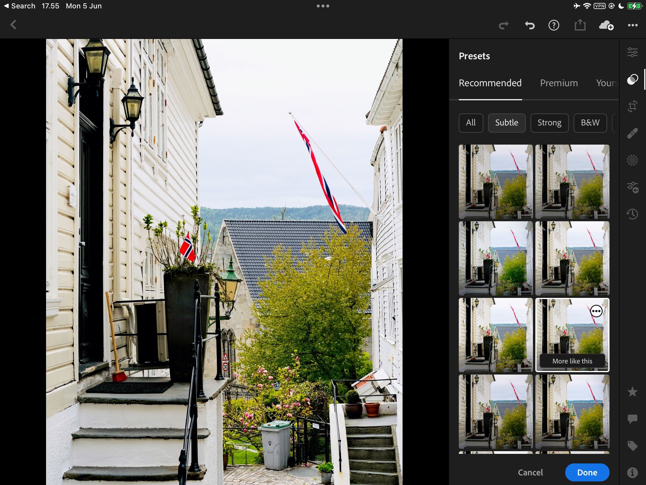 список пресетов в Lightroom CC