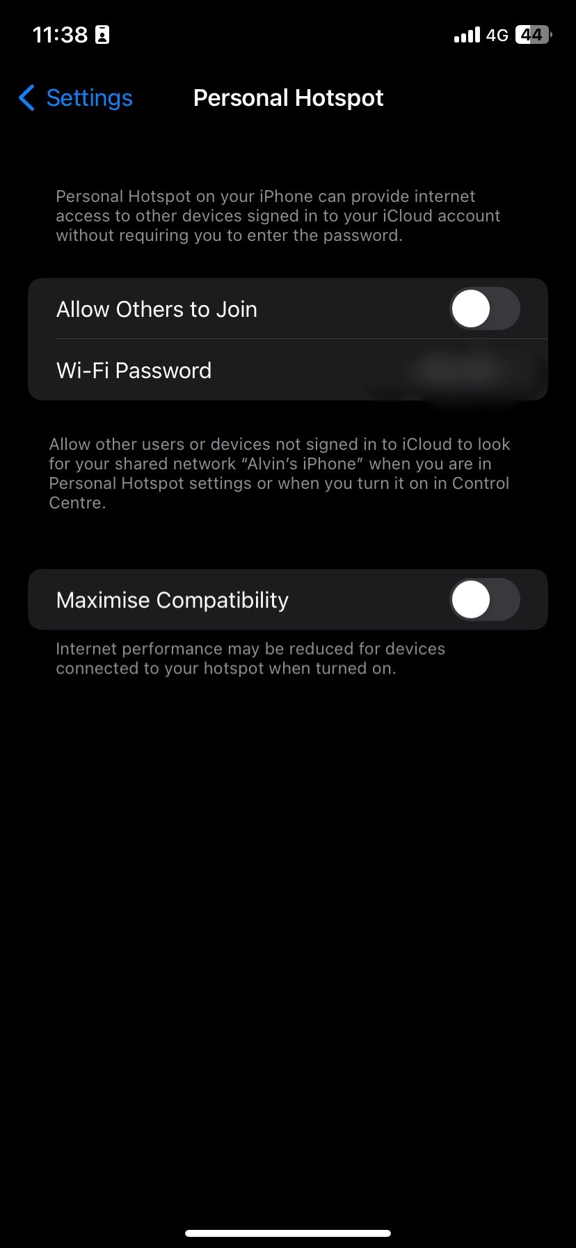 Личная точка доступа отключена на iPhone