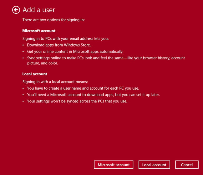 Выбор создания локальной учётной записи вместо Microsoft Account