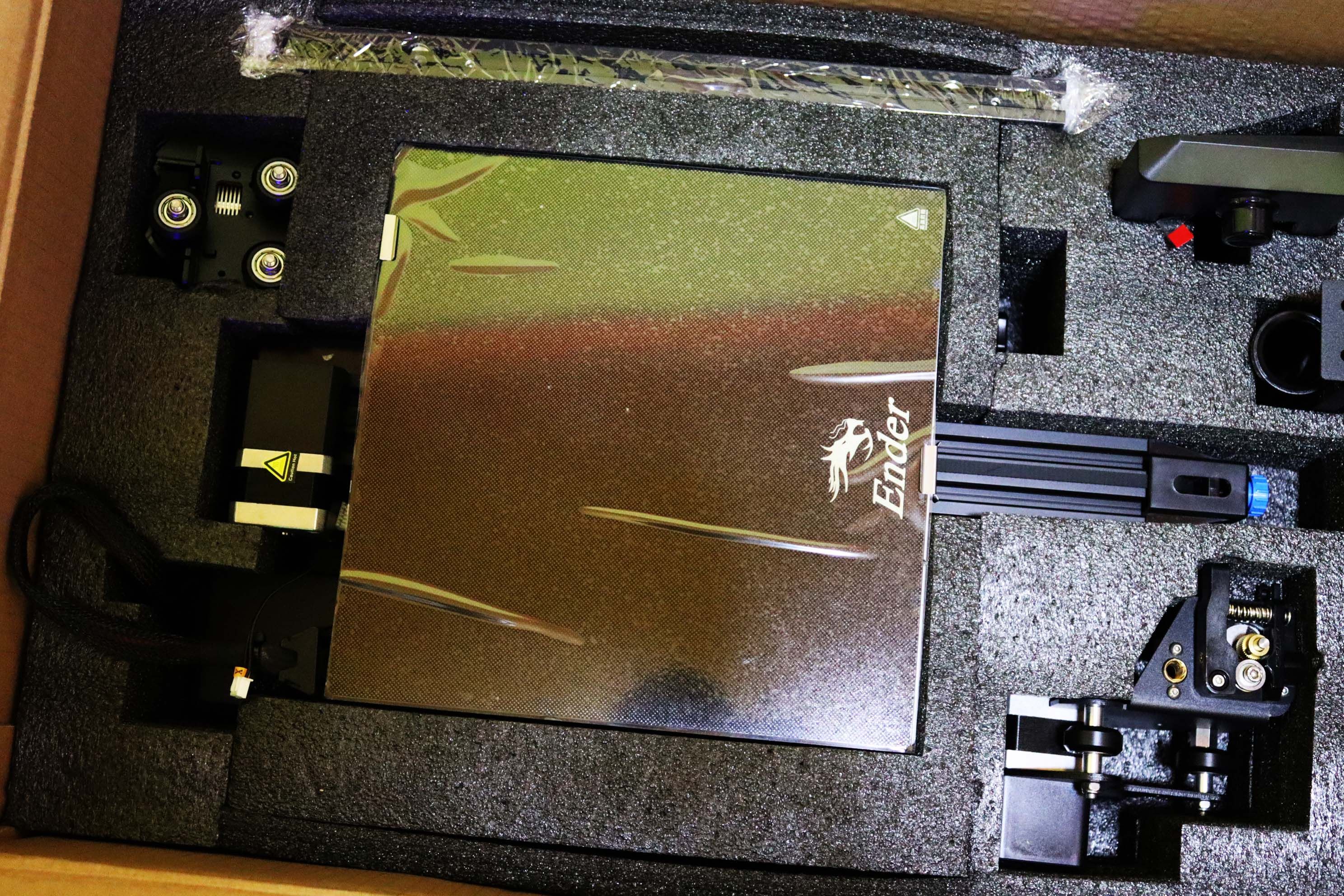 Ender 3 v2 components in a box