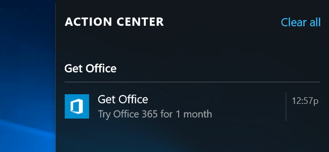 Desativar notificações Obter Office no Windows 10